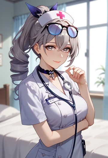 nurse, silver wolf, star rail - AI generated anime art