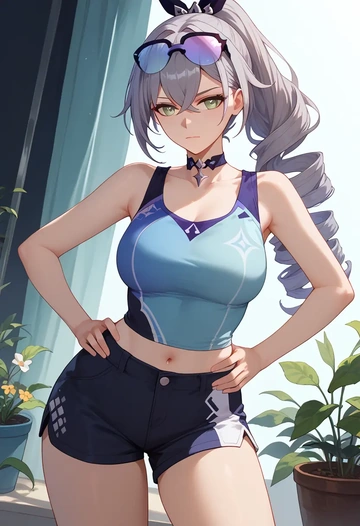 athletic,shorts,sexy, silver wolf, star rail - AI generated anime art