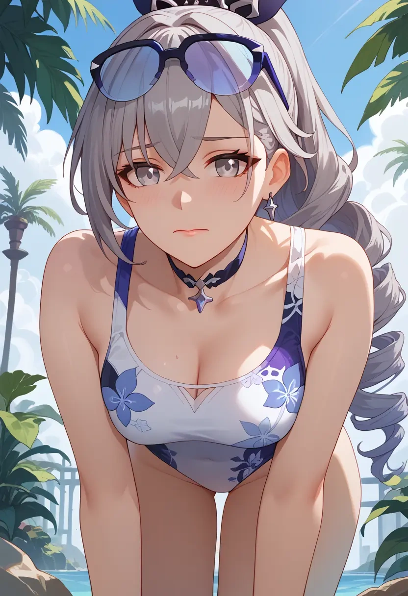 swimsuit,floral print, silver wolf, star rail - 