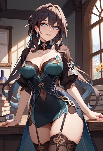 secretary, stockings, ruan mei, star rail - AI generated anime art