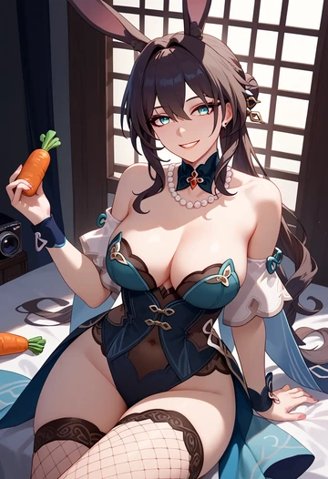 bunny girl, sexy,stockings, ruan mei, star rail - AI generated anime art