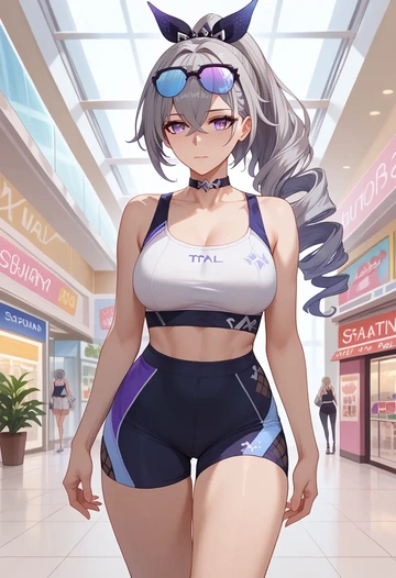 yoga shorts, silver wolf, star rail - AI generated anime art