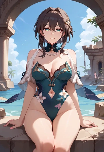 swimsuit,floral print, ruan mei, star rail - AI generated anime art