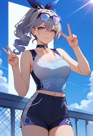 athletic,shorts,sexy, silver wolf, star rail - AI generated anime art