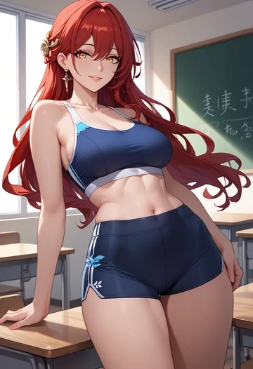 yoga shorts, himeko, star rail - AI generated anime art