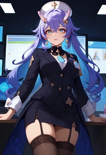 secretary, stockings, bailu, star rail - AI generated anime art