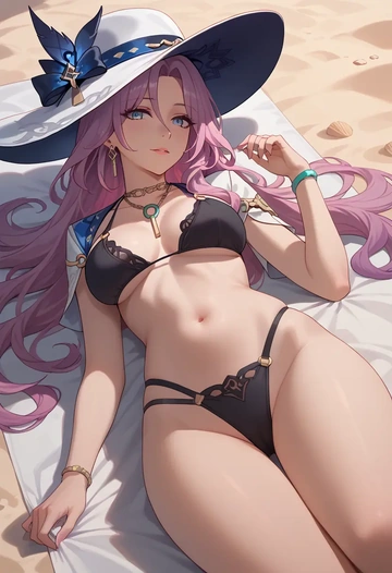 black bikini, jade, star rail - AI generated anime art