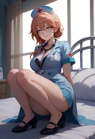 nurse, high ponytail, hair flower - AI generated anime art