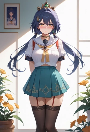 jk uniform, stockings, yunli, star rail - AI generated anime art