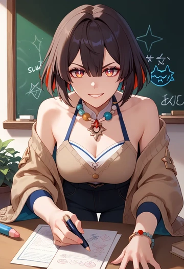 teacher, sweater, xueyi, star rail - AI generated anime art