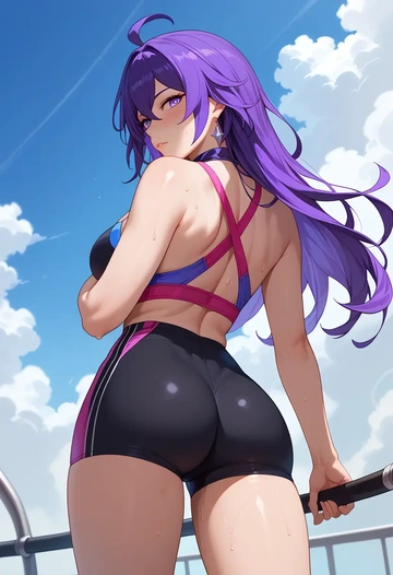 yoga shorts, seele, star rail - AI generated anime art