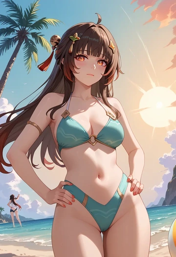 bikini, lingsha, star rail - AI generated anime art