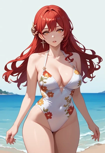 swimsuit,floral print, himeko, star rail - AI generated anime art