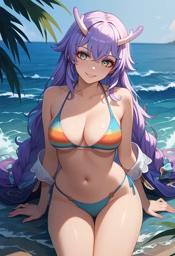 bikini,rainbow-colored,sexy, bailu, star rail - AI generated anime art