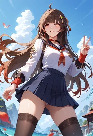 jk uniform, stockings, lingsha, star rail - AI generated anime art