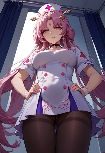 nurse pantyhose,mini skirt, sexy, fu xuan, star rail - AI generated anime art