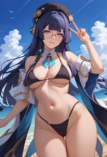 black bikini, pela, star rail - AI generated anime art