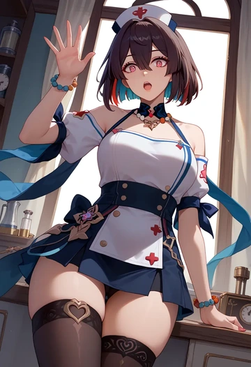 nurse pantyhose,mini skirt, sexy, xueyi, star rail - AI generated anime art