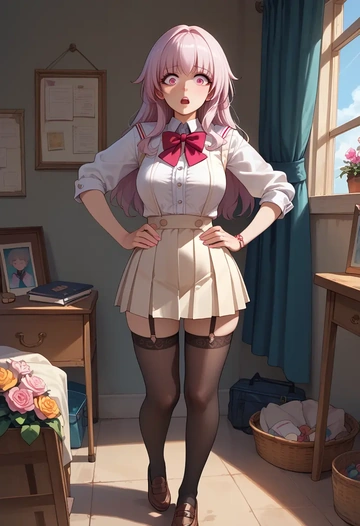 jk uniform, stockings, clara, star rail - AI generated anime art