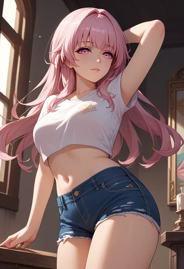 denim shorts, clara, star rail - AI generated anime art