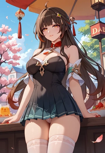 mini skirt, stockings, lingsha, star rail - AI generated anime art