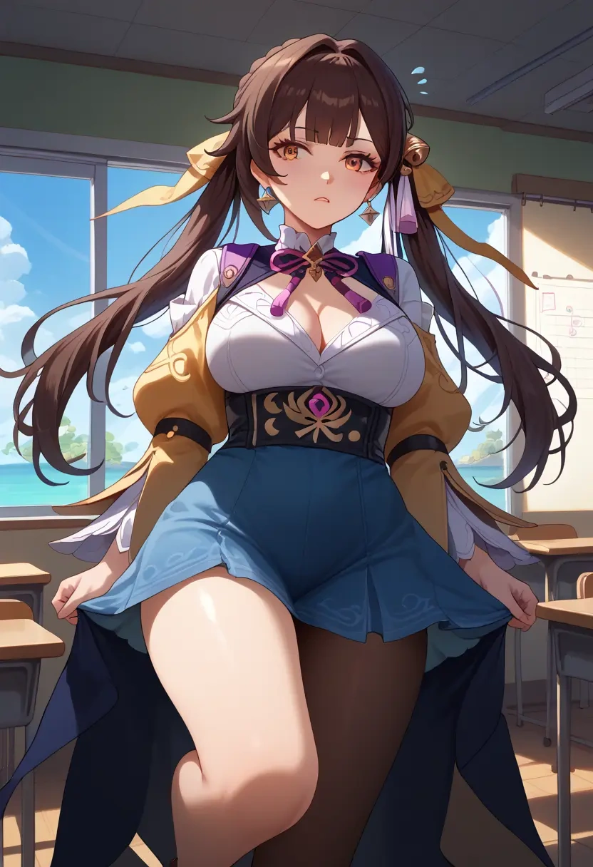 teacher, sweater, jeans shorts, sushang, star rail - 