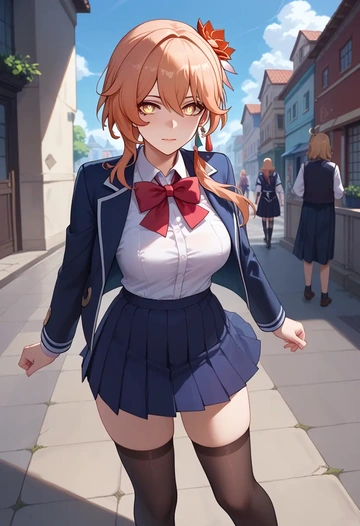 jk uniform, stockings, high ponytail, hair flower - AI generated anime art