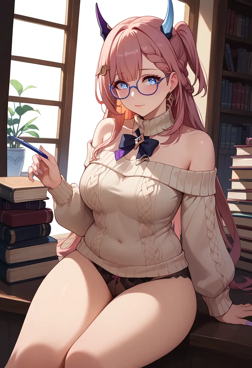 sweater,panties,off-shoulder,glasses,sexy, asta, star rail - 