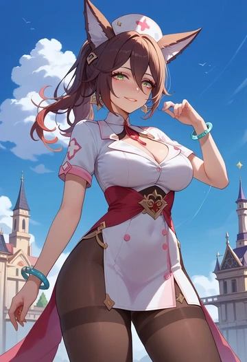 nurse, pantyhose,mini skirt, tingyun, star rail - AI generated anime art