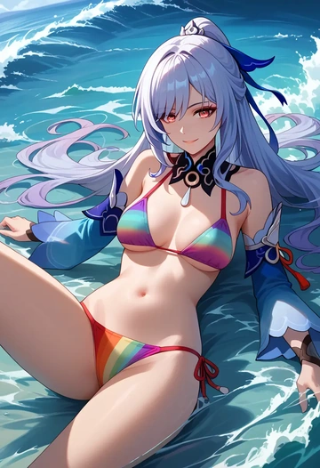 bikini,rainbow-colored,sexy, jingliu, star rail - AI generated anime art