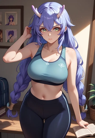 yoga shorts, bra, bailu, star rail - AI generated anime art