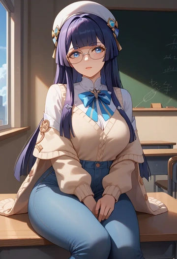 teacher, sweater, jeans shorts, pela, star rail - AI generated anime art