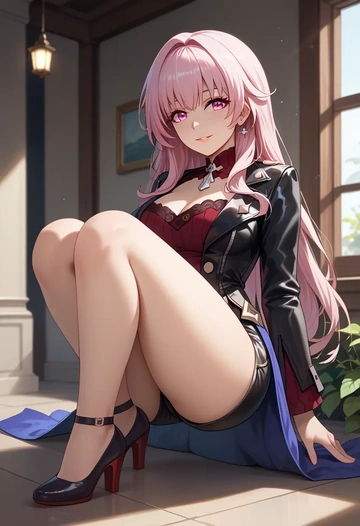 leather,shorts, clara, star rail - AI generated anime art