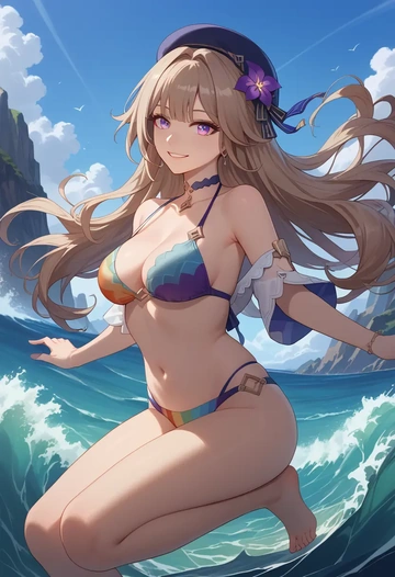 bikini,rainbow-colored,sexy, herta, star rail - AI generated anime art