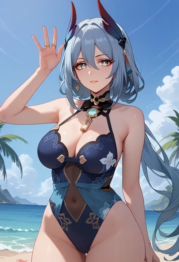 swimsuit,floral print, hanya, star rail - AI generated anime art