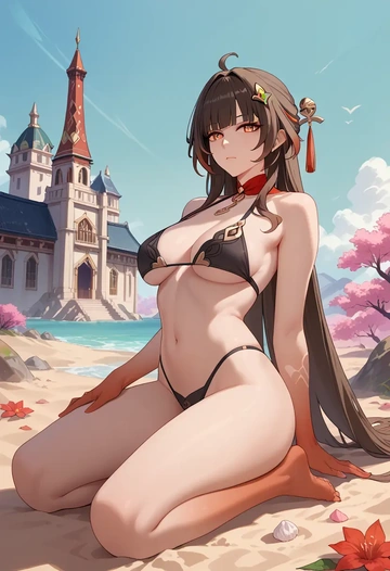 black bikini, lingsha, star rail - AI generated anime art