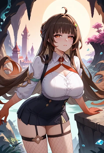 mini skirt, stockings, lingsha, star rail - AI generated anime art