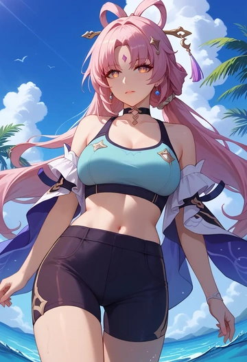 athletic,shorts,sexy, fu xuan, star rail - AI generated anime art