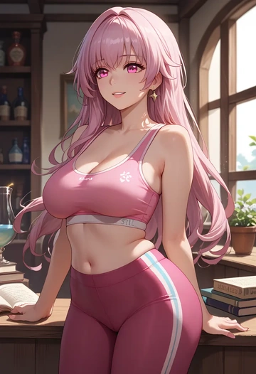 yoga shorts, bra, clara, star rail - AI generated anime art