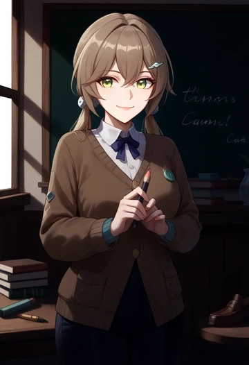 teacher, sweater, qingque, star rail - AI generated anime art