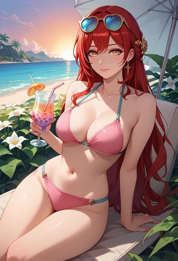 bikini, himeko, star rail - AI generated anime art