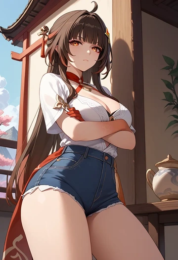 shorts,sexy, lingsha, star rail - AI generated anime art