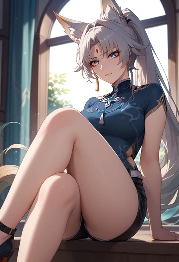 leather,shorts, feixiao, star rail - AI generated anime art