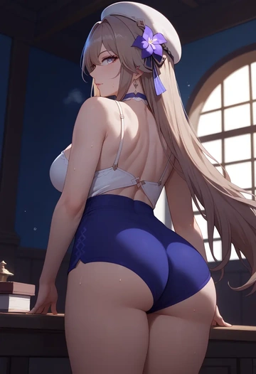 yoga shorts, herta, star rail - AI generated anime art