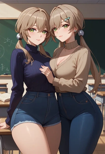 star rail,qingque,teacher, sweater, jeans shorts  - AI generated anime art