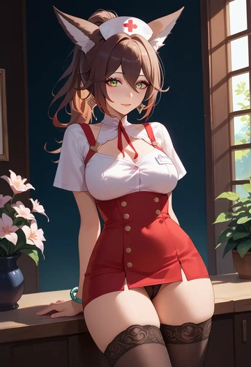 star rail,tingyun,nurse pantyhose,mini skirt, sexy  - AI generated anime art