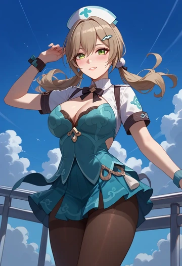 nurse, pantyhose,mini skirt, qingque, star rail - AI generated anime art