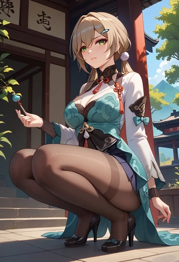 shorts, pantyhose, qingque, star rail - AI generated anime art