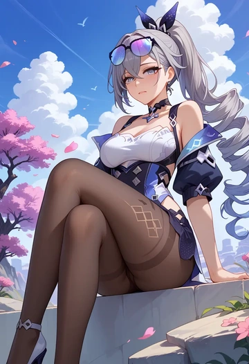 shorts, pantyhose, silver wolf, star rail - AI generated anime art