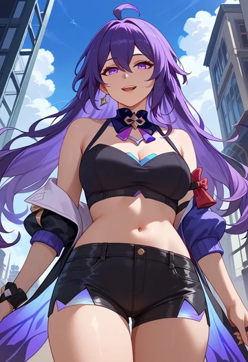 leather,shorts,crop top, seele, star rail - AI generated anime art